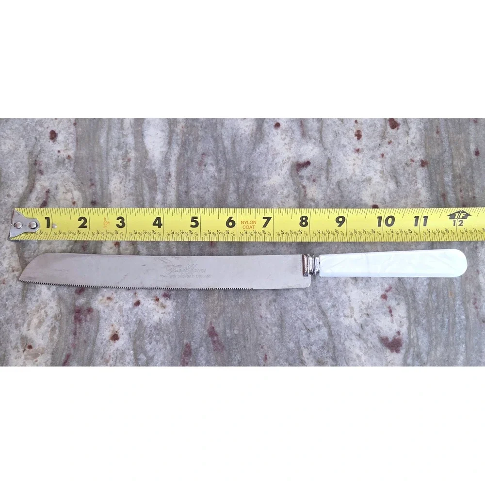 VTG Treasure Masters Sheffield England Bread Cake Knife White Faux Pearl Grip